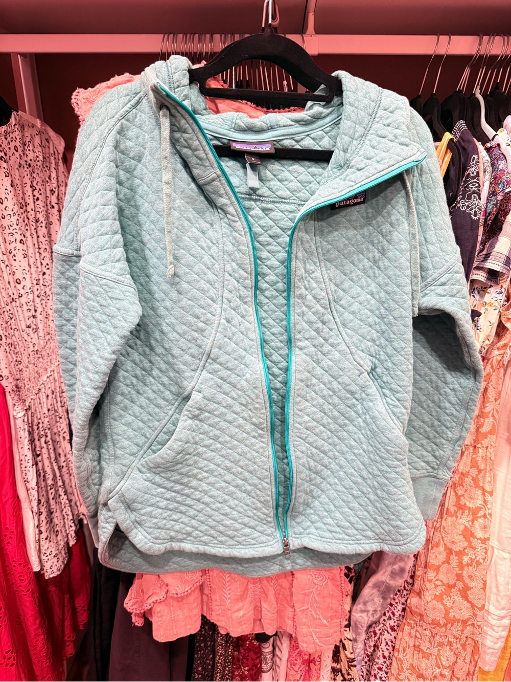 Organic Patagonia Teal Quilted Full-Zip Hoodie - Picture 8 of 8